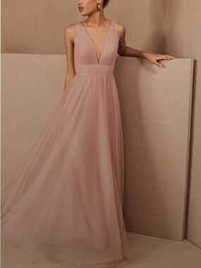 Anthropologie: Jenny Yoo Dusty Rose Plunging V-Neck Tulle Maxi Dress Wedding